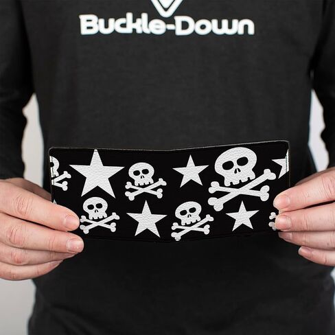 محفظة الرجال للرجال ، Bifold ، Skulls Stars Black White ، جلد نباتي ، متعدد ، 4.0 "× 3.5" in Saudi Arabia