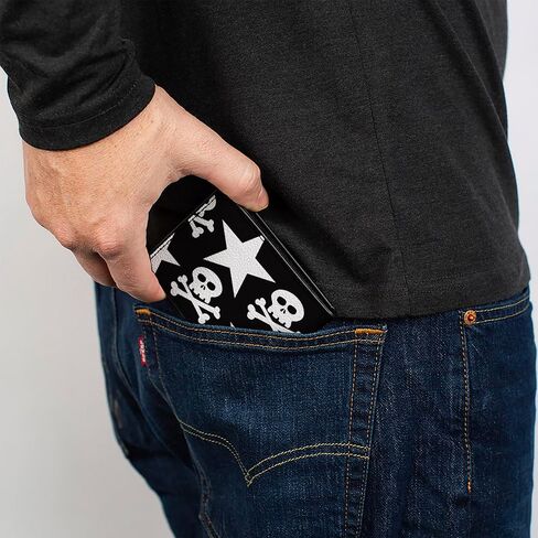 محفظة الرجال للرجال ، Bifold ، Skulls Stars Black White ، جلد نباتي ، متعدد ، 4.0 "× 3.5" in Saudi Arabia