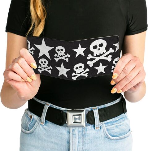 محفظة الرجال للرجال ، Bifold ، Skulls Stars Black White ، جلد نباتي ، متعدد ، 4.0 "× 3.5" in Saudi Arabia