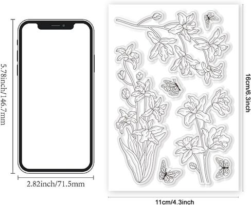 11.7 x 8.3in Clear Stamps Flower Silicone Stamp Creative DIY Crafting Tool with High Definition Flower Rubber Stamps for Card Making Decoration and DIY Scrapbooking in Saudi Arabia