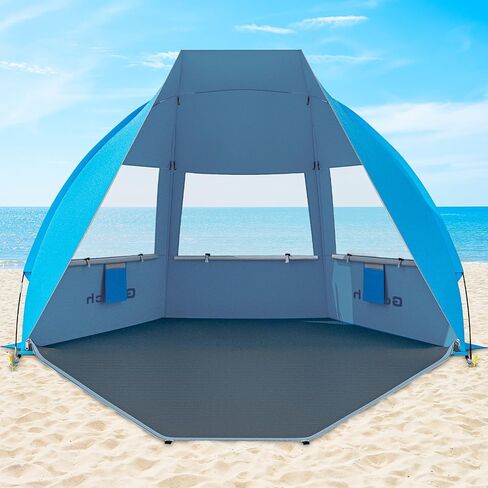 Gorich Portable Beach Tent لـ 3-6 شخص مع حماية UPF 50+ للأشعة فوق البنفسجية ، ومأوى شمس خفيفة الوزن وقابلة للطي مع 5 أكياس رملية ، وسهلة الإعداد للرياح شاطئ شمس الظل in Kuwait
