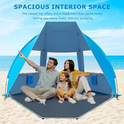 Gorich Portable Beach Tent لـ 3-6 شخص مع حماية UPF 50+ للأشعة فوق البنفسجية ، ومأوى شمس خفيفة الوزن وقابلة للطي مع 5 أكياس رملية ، وسهلة الإعداد للرياح شاطئ شمس الظل in Kuwait
