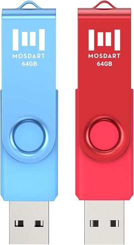 Mosdart 64GB USB 2.0 Flash Drive ، مع حلقة سلسلة المفاتيح ، تصميم دوارة مع ضوء LED ، عصا ذاكرة exfat لأجهزة الكمبيوتر ، النسخ الاحتياطي للنظام ، محرك إبهام تخزين البيانات ، الأخضر والأزرق (حزمة 2) in Kuwait