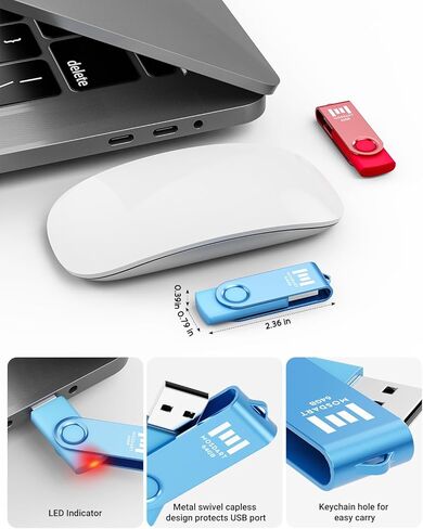 Mosdart 64GB USB 2.0 Flash Drive ، مع حلقة سلسلة المفاتيح ، تصميم دوارة مع ضوء LED ، عصا ذاكرة exfat لأجهزة الكمبيوتر ، النسخ الاحتياطي للنظام ، محرك إبهام تخزين البيانات ، الأخضر والأزرق (حزمة 2) in Kuwait