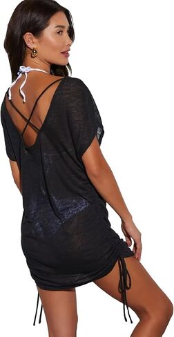 Moss Rose Women's Sexy Swimsuits Cover Up Cap Sleeve Backless Drawstring Bikini Bathing Suit Swimwear in Saudi Arabia