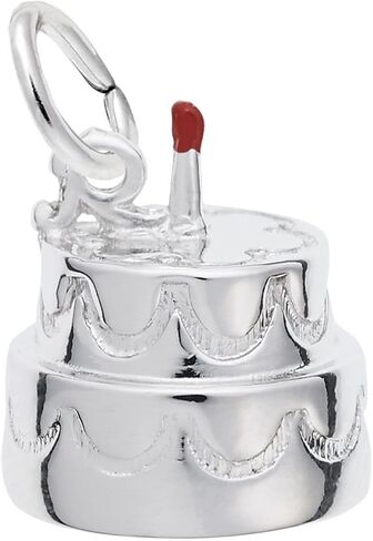 Rembrandt Two-Tier Birthday Cake w/Candle Charm & Red Enamel - Metal - Sterling Silver in Saudi Arabia