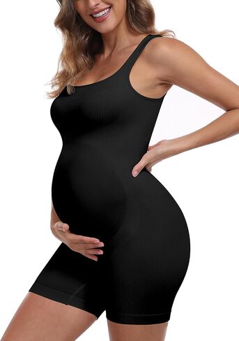 OLCHEE Womens Maternity Workout Romper Seamless Ribbed Square Neck Pregnancy Jumpsuit Summer Sleeveless Yoga Bodysuit Shorts in Saudi Arabia