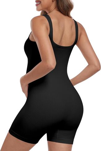 OLCHEE Womens Maternity Workout Romper Seamless Ribbed Square Neck Pregnancy Jumpsuit Summer Sleeveless Yoga Bodysuit Shorts in Saudi Arabia