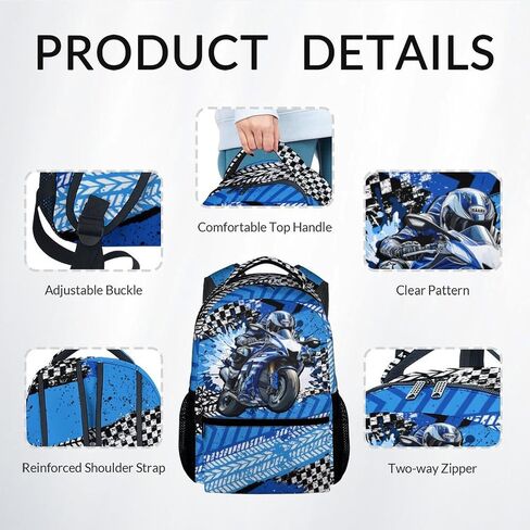 Boy Backpack, 3Pcs Motorcycle Backpacks Set for Kids, 17" Sports Bookbag for Preschool Kindergarten Elementary, School Bag with Lunch Box Pencil Case in Saudi Arabia