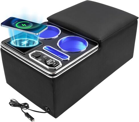 Center Console, Wireless Charging Center Console Organizer, Dual Cup Holders & 7-Color LED Mood Lighting – Back Bench Seat Storage Box for Car, Minivan Van Truck in Kuwait