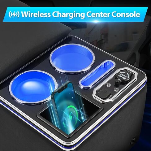 Center Console, Wireless Charging Center Console Organizer, Dual Cup Holders & 7-Color LED Mood Lighting – Back Bench Seat Storage Box for Car, Minivan Van Truck in Kuwait
