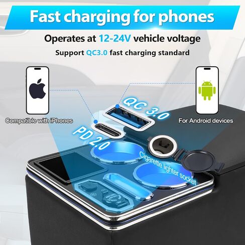 Center Console, Wireless Charging Center Console Organizer, Dual Cup Holders & 7-Color LED Mood Lighting – Back Bench Seat Storage Box for Car, Minivan Van Truck in Kuwait