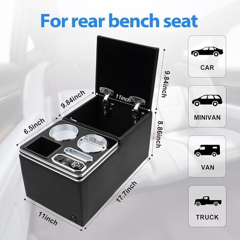 Center Console, Wireless Charging Center Console Organizer, Dual Cup Holders & 7-Color LED Mood Lighting – Back Bench Seat Storage Box for Car, Minivan Van Truck in Kuwait