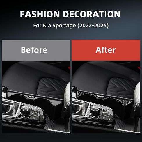 for Kia Sportage (2022-2025) Center Control Cup Holder Carbon Fiber Cover - Console Control Protect Interior Car Accessories Panel, Black (LHD) in Saudi Arabia