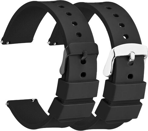 2PCS 22mm(20mm)(18mm) Silicone Watch Band, Soft Replacement Straps Quick Release Rubber Strap with Black and Silvery Stainless Steel Buckle in Saudi Arabia