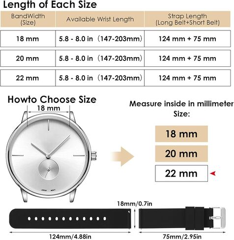2PCS 22mm(20mm)(18mm) Silicone Watch Band, Soft Replacement Straps Quick Release Rubber Strap with Black and Silvery Stainless Steel Buckle in Saudi Arabia