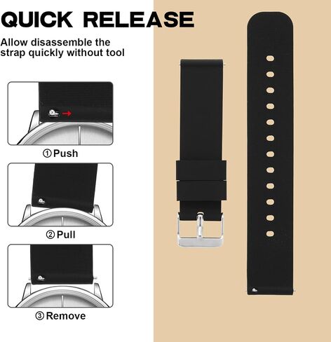 2PCS 22mm(20mm)(18mm) Silicone Watch Band, Soft Replacement Straps Quick Release Rubber Strap with Black and Silvery Stainless Steel Buckle in Saudi Arabia