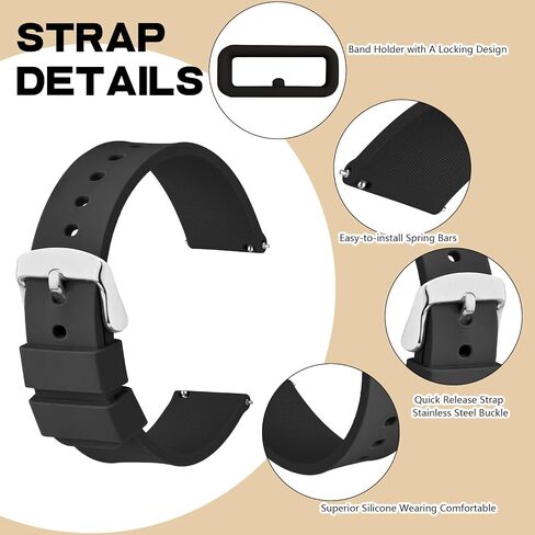 2PCS 22mm(20mm)(18mm) Silicone Watch Band, Soft Replacement Straps Quick Release Rubber Strap with Black and Silvery Stainless Steel Buckle in Saudi Arabia