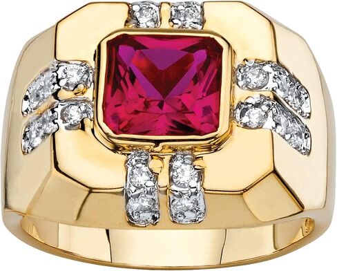 Palm Beach Jewelry Men's 14K Yellow Gold Plated Square Cut Simulated Red Ruby and Cubic Zirconia Ring in Saudi Arabia