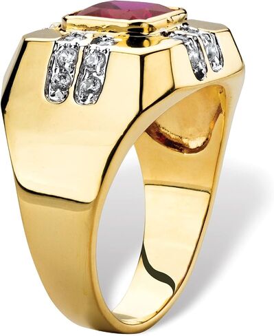 Palm Beach Jewelry Men's 14K Yellow Gold Plated Square Cut Simulated Red Ruby and Cubic Zirconia Ring in Saudi Arabia