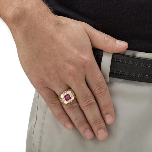 Palm Beach Jewelry Men's 14K Yellow Gold Plated Square Cut Simulated Red Ruby and Cubic Zirconia Ring in Saudi Arabia