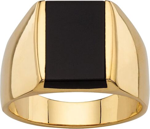 PalmBeach Men's Yellow Gold-Plated Emerald Cut Natural Black Onyx Ring Sizes 8-16 in Saudi Arabia