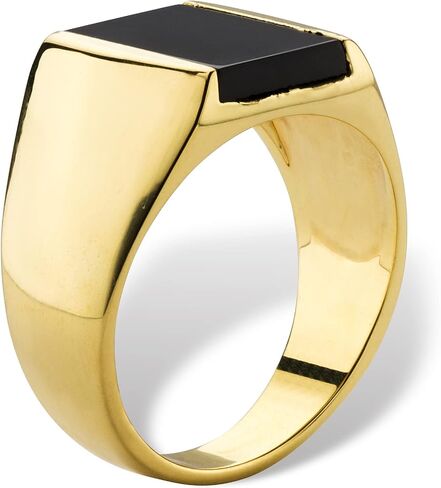 PalmBeach Men's Yellow Gold-Plated Emerald Cut Natural Black Onyx Ring Sizes 8-16 in Saudi Arabia