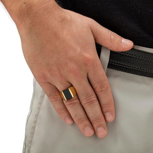 PalmBeach Men's Yellow Gold-Plated Emerald Cut Natural Black Onyx Ring Sizes 8-16 in Saudi Arabia