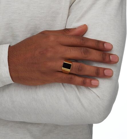PalmBeach Men's Yellow Gold-Plated Emerald Cut Natural Black Onyx Ring Sizes 8-16 in Saudi Arabia