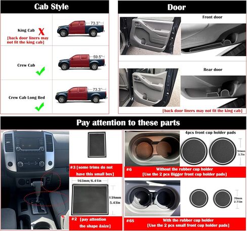 الحصير Auovo Anti Dust for Frontier Crew Cab 2005-2020 Xterra Accessories 2005-2015 مخصص لبطانات جيب DOOR Cup Cup Pads Console Mats (24pcs/set) (Gray) in Saudi Arabia