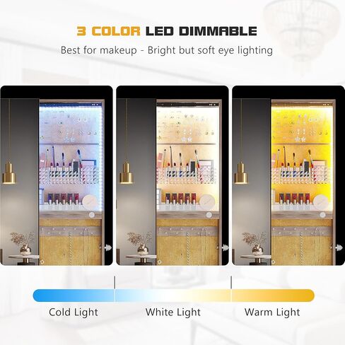 LVIFUR 360 ° دوار 63 '' LED المجوهرات armoire ، مرآة كاملة الطول السعة كبيرة السعة الدائمة 3 منظم مجوهرات قابلة للخلاف مع 4 بكرات ، أرفف التخزين الخلفي in Kuwait