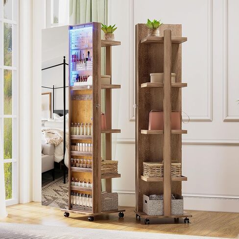 LVIFUR 360 ° دوار 63 '' LED المجوهرات armoire ، مرآة كاملة الطول السعة كبيرة السعة الدائمة 3 منظم مجوهرات قابلة للخلاف مع 4 بكرات ، أرفف التخزين الخلفي in Kuwait