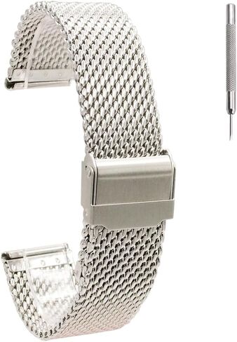 Stainless Steel Mesh Watch Band with Adjustable Clasp, 22mm, Silver in Saudi Arabia
