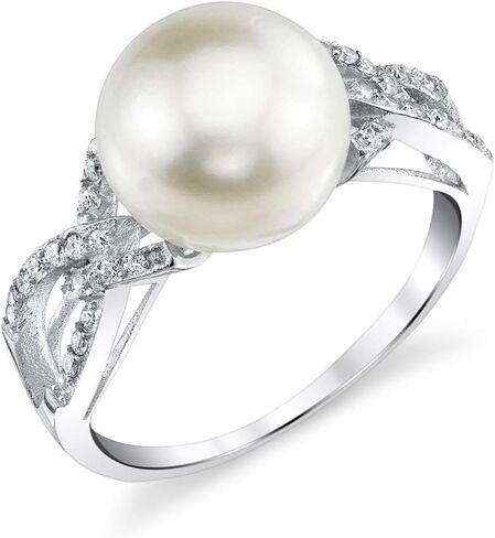 The Pearl Source 10-11mm Genuine White Freshwater Cultured Pearl & Cubic Zirconia Opera Ring for Women in Saudi Arabia