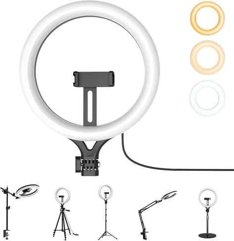 ضوء الحلقة مع حامل وحامل الهاتف ، حبل الهاتف العلوي ، موقف الهاتف للتسجيل ، 11 بوصة LED LED ضوء لمكتب مع المشبك للبث المباشر ، تسجيل الفيديو ، الاجتماع ، tiktok ، youtube in Kuwait