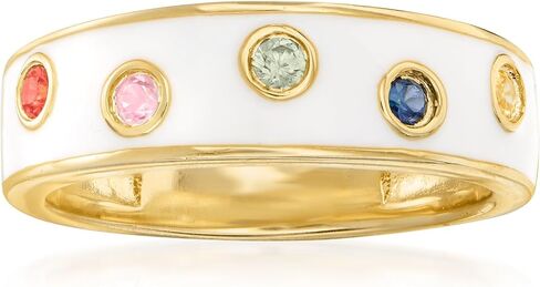 Ross-Simons 0.20 ct. T.W. خاتم الياقوت متعدد الألوان والمينا الأبيض في الذهب 18kt على الجنيه الاسترليني in Saudi Arabia