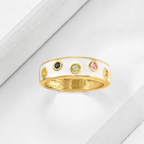 Ross-Simons 0.20 ct. T.W. خاتم الياقوت متعدد الألوان والمينا الأبيض في الذهب 18kt على الجنيه الاسترليني in Saudi Arabia