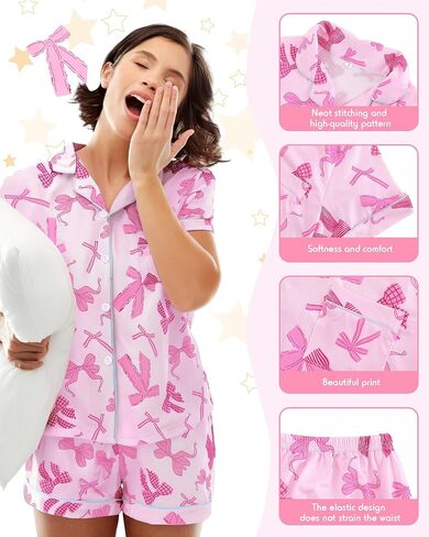 2 Piece Bow Pajamas for Women Bow Short Sleeve Sleepwear Cute Pjs with Gift Bag for Bow Bachelorette Party Gift in Saudi Arabia