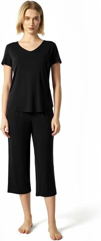 Gys Bamboo Viscose Women Pajama مجموعات قصيرة الأكمام و Capri Pants 2 قطعة صالة عرضية in Saudi Arabia