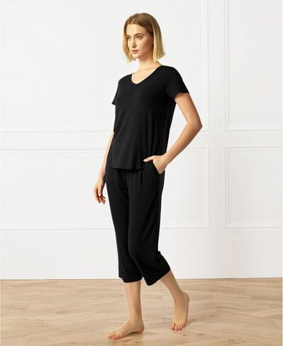 Gys Bamboo Viscose Women Pajama مجموعات قصيرة الأكمام و Capri Pants 2 قطعة صالة عرضية in Saudi Arabia