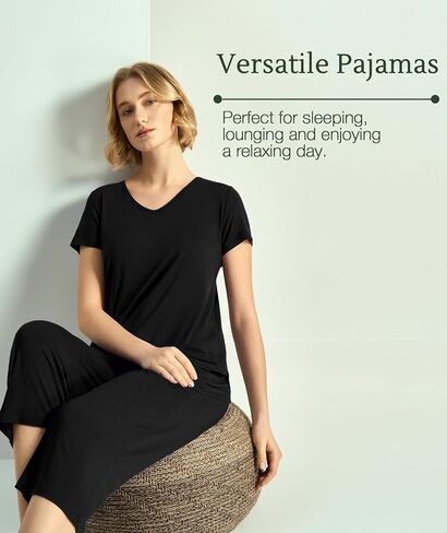 Gys Bamboo Viscose Women Pajama مجموعات قصيرة الأكمام و Capri Pants 2 قطعة صالة عرضية in Saudi Arabia