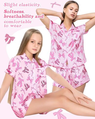 2 Piece Bow Pajamas for Women Bow Short Sleeve Sleepwear Cute Pjs with Gift Bag for Bow Bachelorette Party Gift in Saudi Arabia