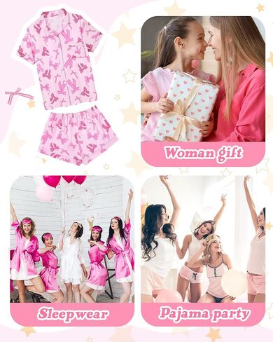 2 Piece Bow Pajamas for Women Bow Short Sleeve Sleepwear Cute Pjs with Gift Bag for Bow Bachelorette Party Gift in Saudi Arabia
