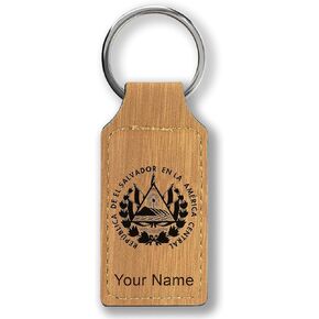 LaserGram Rectangle Keychain, Flag of El Salvador, Personalized Engraving Included in Saudi Arabia