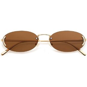 SOJOS Trendy Oval Rimless Sunglasses for Women Retro Y2k Sunnies with Rhinestones SJ1227 in Saudi Arabia