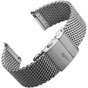 WATCHGECKO Merriott Quick-Release Milanese Mesh Stainless Steel Watch Strap - Polished. Mens Replacement Wristwatch Strap. Easy to Fit Adjustable Strap in Saudi Arabia