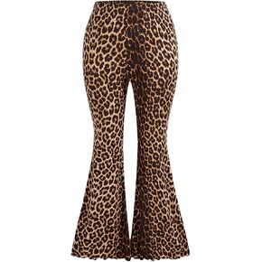 WDIRARA Women's Plus Size Leopard Print Flared Pants Elastic Waist Lettuce Trim Bell Bottom Trousers in Saudi Arabia