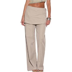 MakeMeChic Women's Wide Leg Pants Low Waist Trousers with Tie Side Skirt in Kuwait