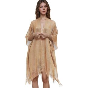 تغطية ملابس السباحة للنساء الشاطئ الصيفي تغطية الشبكة انظر من خلال تغطية Kimono UPS فستان الذهب حجم 6-12 in Kuwait
