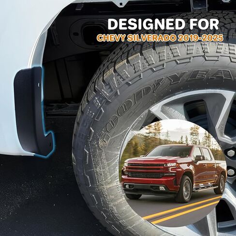 Mud Flap Delete Fit for Chevy Silverado 2019-2025,Mud Guards Compatible with Chevrolet Silverado 1500 Accessories, Easy Install,Without Drilling,Includes Front and Rear Mud Guard Set (4pcs-Set) in Saudi Arabia
